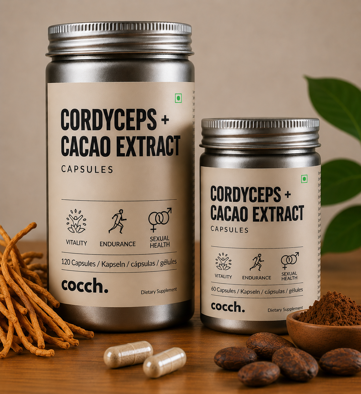 Gélules de Cordyceps et extrait de cacao