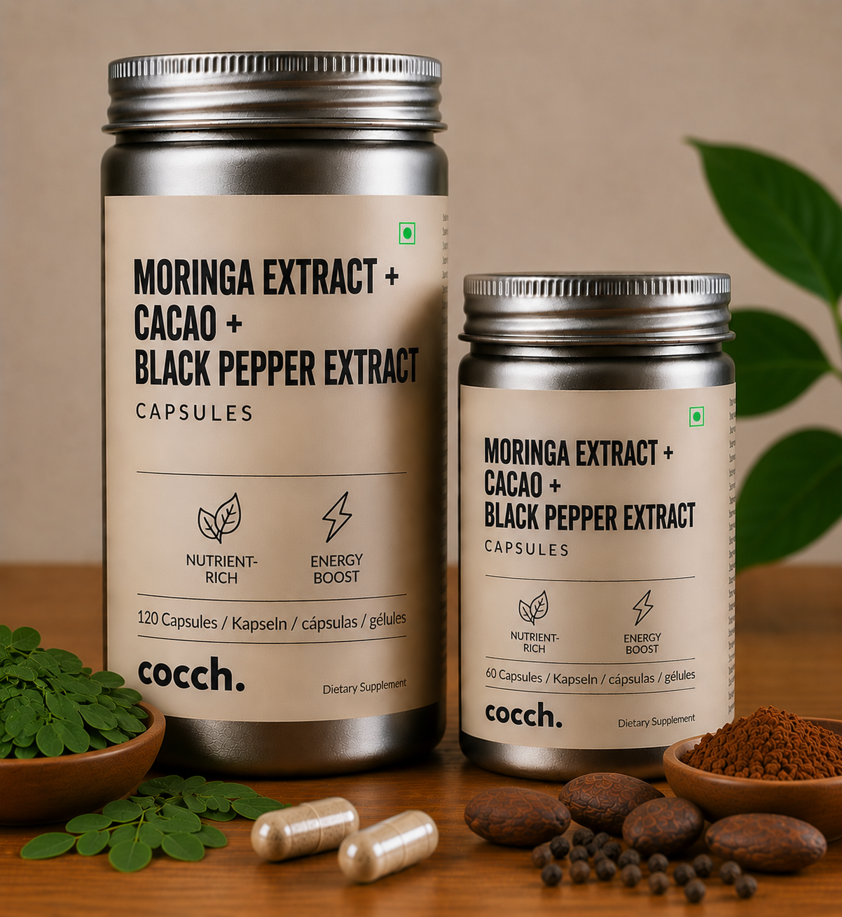 Moringa + Cacao + Black Pepper Extract Capsules